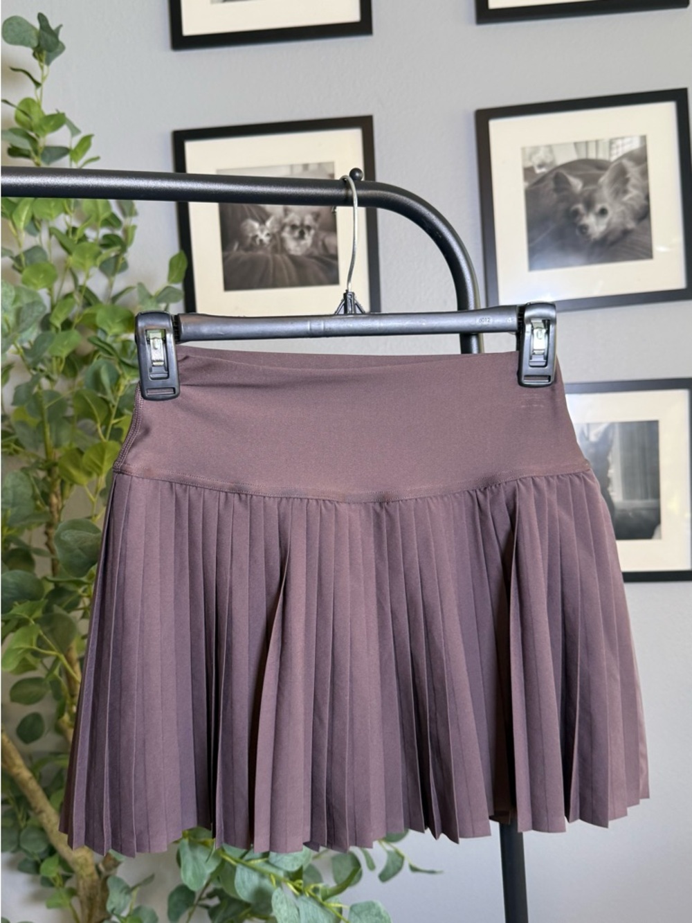 ALO Yoga Pleated Skater Mini Skirt — Chocolate Brown